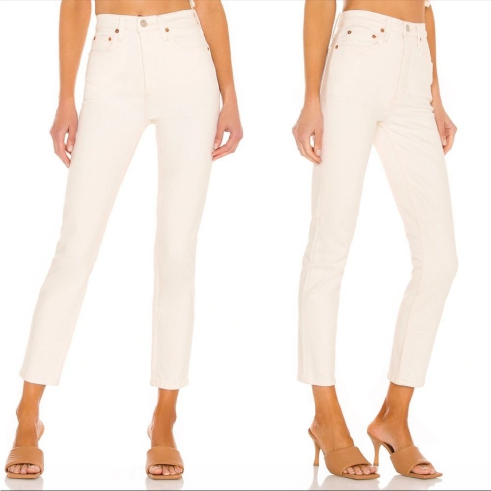 Re/Done 90s High Rise Ankle Crop Button Fly Denim Jeans White Sz 27